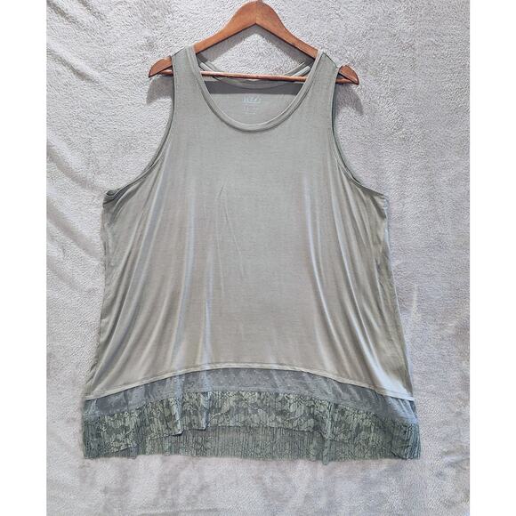 LOGO By Lori Goldstein Green Lace Swiss Dot Tank Top Size 3X Flowy Beach Coastal - Picture 1 of 11